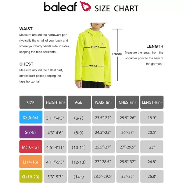 BALEAF Boys Rain Jacket Waterproof Kids Raincoat Youth Girls Windbreaker Hooded Packable Lightweight Petite Women02fluorescent Green Mesh Lined