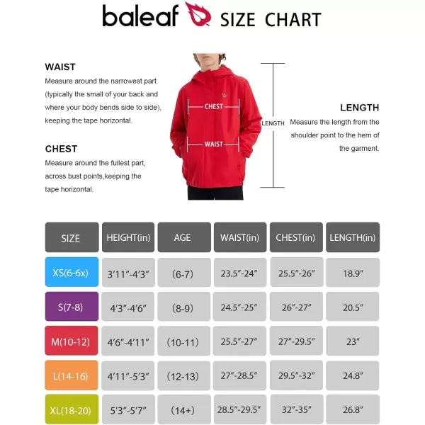 BALEAF Boys Rain Jacket Waterproof Kids Raincoat Youth Girls Windbreaker Hooded Packable Lightweight Petite Women02red Mesh Lined