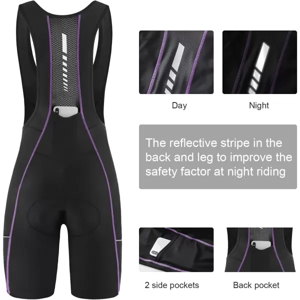 BALEAF Cycling Bib Shorts Women 4D Padded Bike Shorts with Pockets Biking Bicycle Road Bike UPF50Black Purple