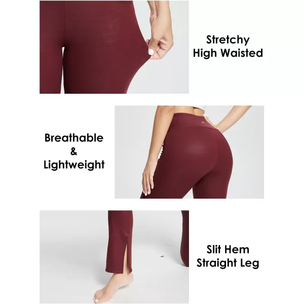 BALEAF Faux Leather Pants for Women High Waist Straight Wide Leg with Pockets Streetwear Pants Workout YogaWine Red