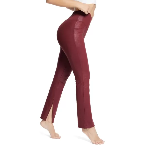 BALEAF Faux Leather Pants for Women High Waist Straight Wide Leg with Pockets Streetwear Pants Workout YogaWine Red