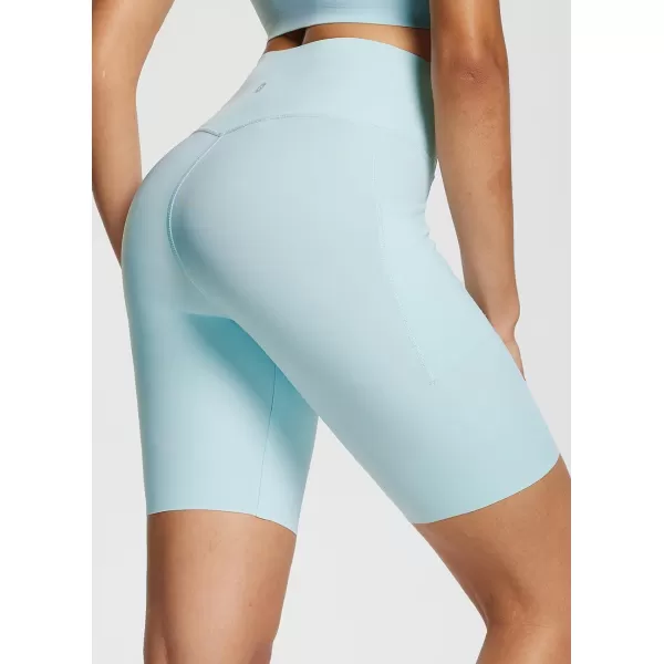 BALEAF Freeleaf Womens 8 High Waist Biker Shorts with Pockets Yoga Running Volleyball Workout Gym Shorts for Summer SpandexPastel Blue