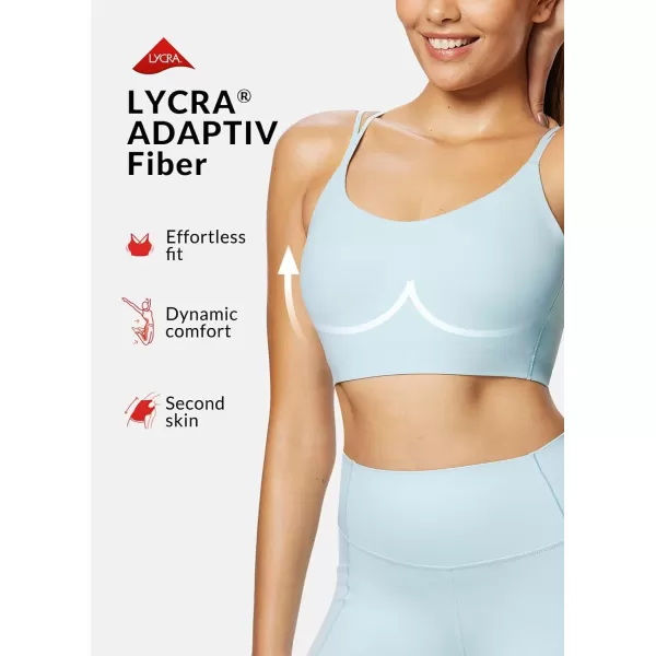 BALEAF Freeleaf Womens Longline Strappy Sports Bra Padded Yoga Bralette Low Impact Spaghetti Workout Crop TopPastel Blue