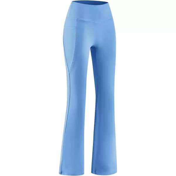 BALEAF Girls Flare Leggings with Pockets High Waist Flared Yoga Pants Tummy Control Bell Bottoms for Girls Yoga DanceLight Blue