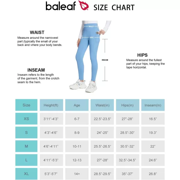 BALEAF Girls Fleece Lined Leggings Kids Warm Pants Youth Compression Yoga Athletic School Pants with PocketsLight Blue