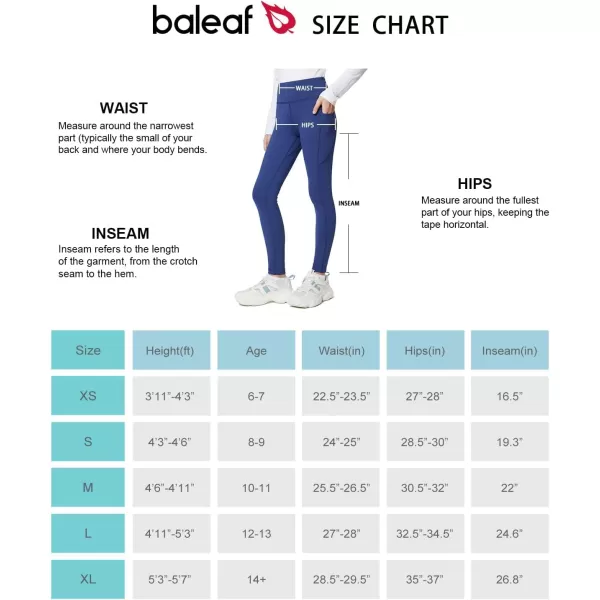 BALEAF Girls Fleece Lined Leggings Kids Warm Pants Youth Compression Yoga Athletic School Pants with PocketsNavy Blue