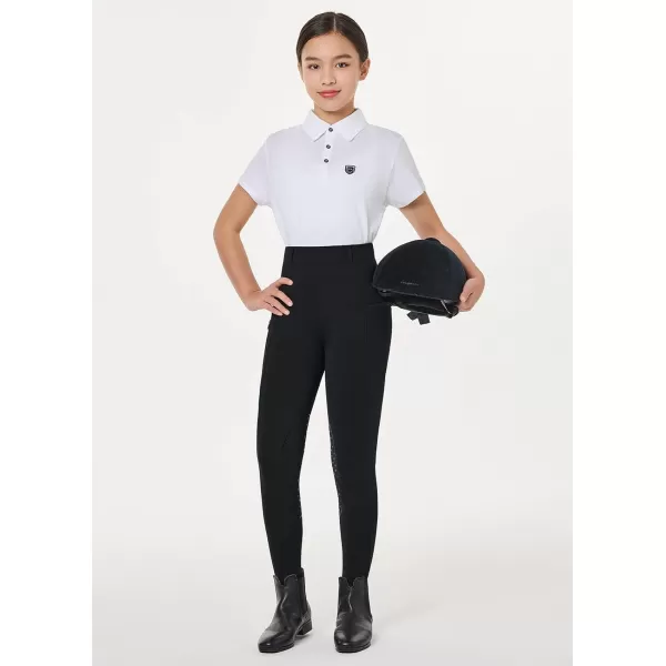 BALEAF Girls Horse Riding Pants Kids Equestrian Breeches Belt Loops KneePatch Youth Schooling Tights Zipper PocketBlack