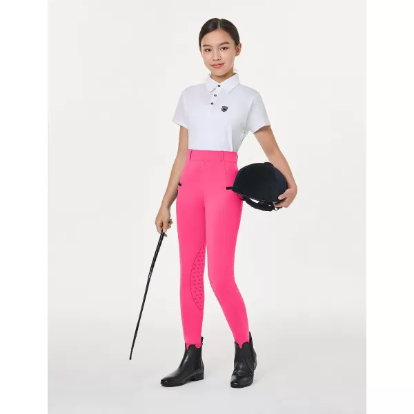 BALEAF Girls Horse Riding Pants Kids Equestrian Breeches Belt Loops KneePatch Youth Schooling Tights Zipper PocketPink