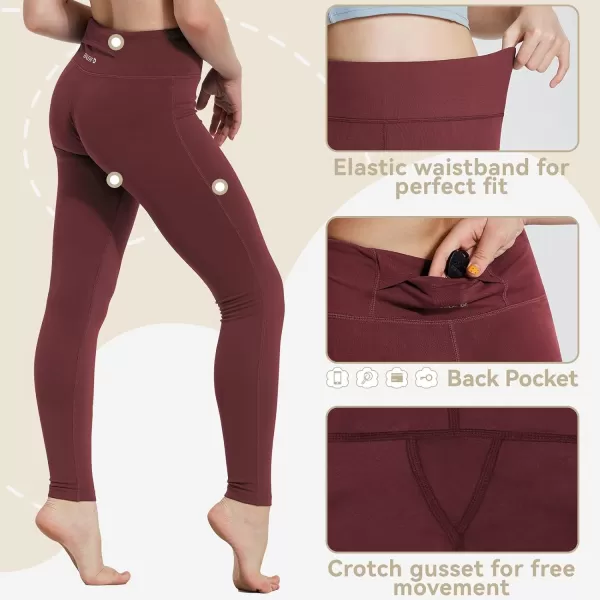 BALEAF Girls Leggings with Pockets Kids Athletic Pants Youth Yoga Dance Tights1 Back Pocket Wine Red