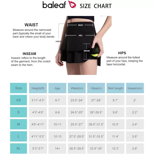 BALEAF Girls Tennis Skirt UPF50 Sports Golf Skort Kids Athletic Running Casual School Workout w Zip Pockets and ShortsBlack