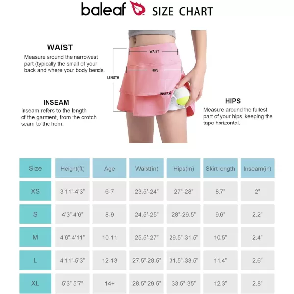 BALEAF Girls Tennis Skirt UPF50 Sports Golf Skort Kids Athletic Running Casual School Workout w Zip Pockets and ShortsCandy Pink