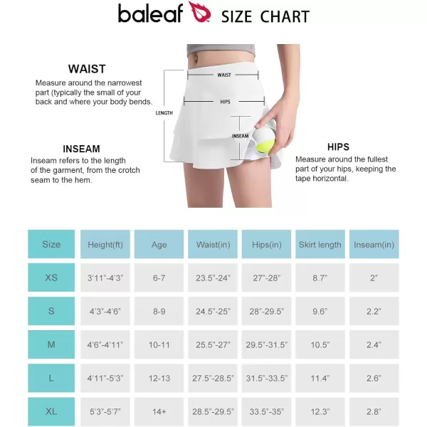 BALEAF Girls Tennis Skirt UPF50 Sports Golf Skort Kids Athletic Running Casual School Workout w Zip Pockets and ShortsWhite