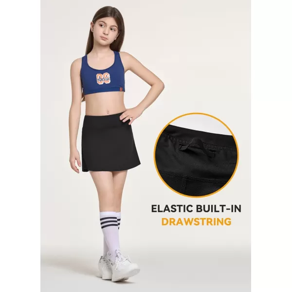 BALEAF Girls Tennis Skirts Pleated Golf Skorts with Shorts Pockets Athletic School Workout Adjustable Waist UPF50Black