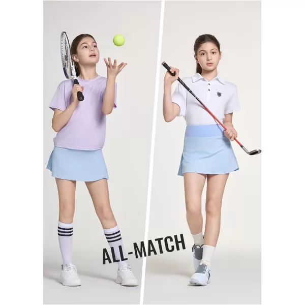 BALEAF Girls Tennis Skirts Pleated Golf Skorts with Shorts Pockets Athletic School Workout Adjustable Waist UPF50Blue