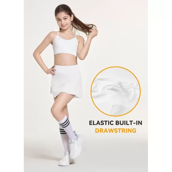 BALEAF Girls Tennis Skirts Pleated Golf Skorts with Shorts Pockets Athletic School Workout Adjustable Waist UPF50White