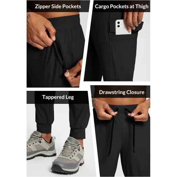 BALEAF Joggers for Men with Zipper Pockets Lightweight Quick Dry Hiking Cargo Pants Stretch UPF 50 Outdoor ApparelBlack