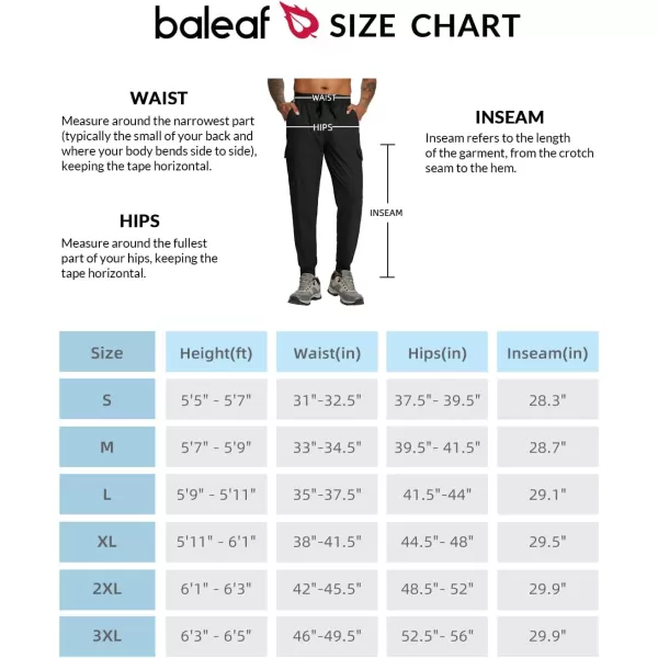 BALEAF Joggers for Men with Zipper Pockets Lightweight Quick Dry Hiking Cargo Pants Stretch UPF 50 Outdoor ApparelBlack