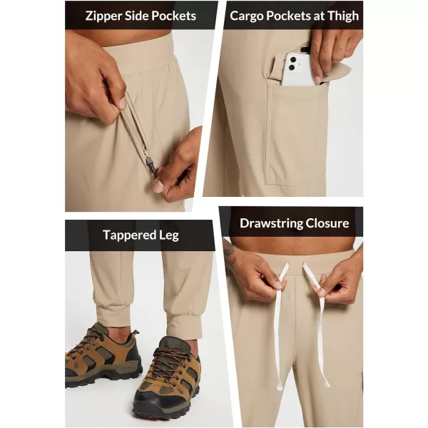 BALEAF Joggers for Men with Zipper Pockets Lightweight Quick Dry Hiking Cargo Pants Stretch UPF 50 Outdoor ApparelKhaki