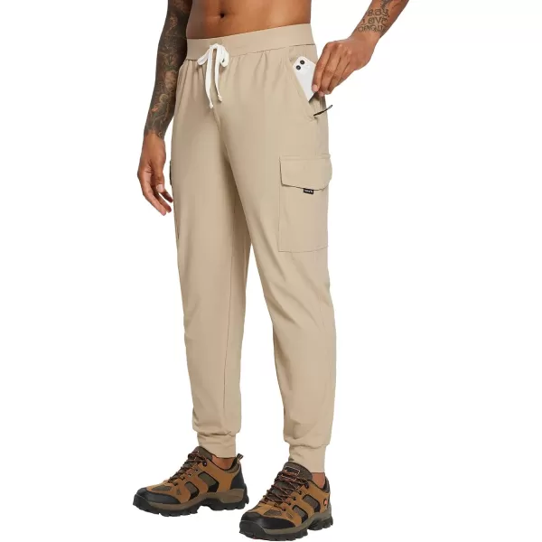 BALEAF Joggers for Men with Zipper Pockets Lightweight Quick Dry Hiking Cargo Pants Stretch UPF 50 Outdoor ApparelKhaki