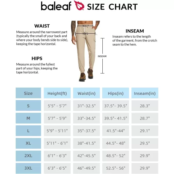 BALEAF Joggers for Men with Zipper Pockets Lightweight Quick Dry Hiking Cargo Pants Stretch UPF 50 Outdoor ApparelKhaki