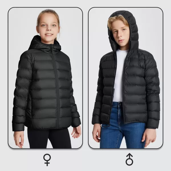 BALEAF Kids Puffer Down Jackets with Hood for Boys Girls Ultralight Packable Cold Winter Lightweight OuterwearBlack