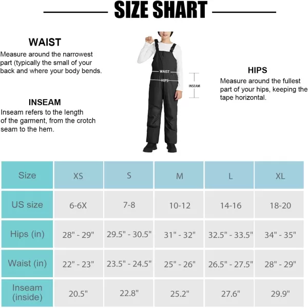 BALEAF Kids Snow Bibs Insulated Waterproof Overalls for BoysGirls Youth Winter Ice Fishing Snowsuit Ski PantsBlack