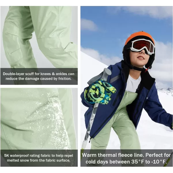 BALEAF Kids Snow Bibs Insulated Waterproof Overalls for BoysGirls Youth Winter Ice Fishing Snowsuit Ski PantsLight Green