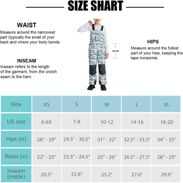 BALEAF Kids Snow Bibs Insulated Waterproof Overalls for BoysGirls Youth Winter Ice Fishing Snowsuit Ski PantsMountain Pattern