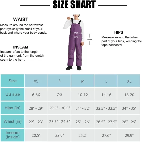 BALEAF Kids Snow Bibs Insulated Waterproof Overalls for BoysGirls Youth Winter Ice Fishing Snowsuit Ski PantsPurple