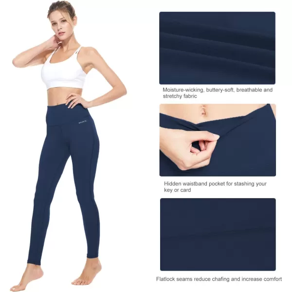 BALEAF Leggings with Pockets for Women High Waisted Workout Tummy Control Compression Athletic Running Yoga PantsDark Blue