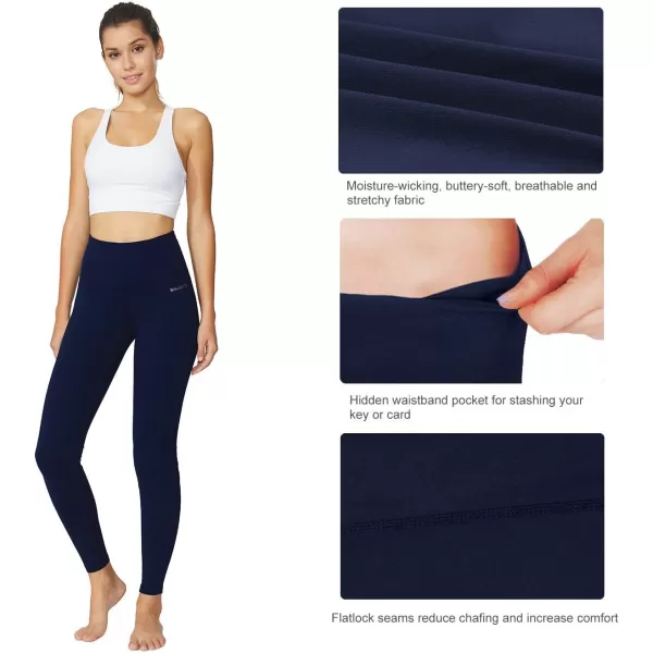 BALEAF Leggings with Pockets for Women High Waisted Workout Tummy Control Compression Athletic Running Yoga PantsDark Navy