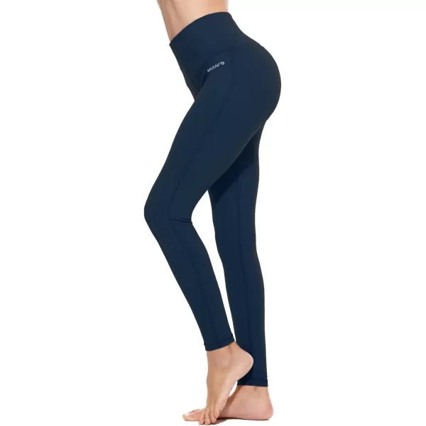 BALEAF Leggings with Pockets for Women High Waisted Workout Tummy Control Compression Athletic Running Yoga PantsDenim Blue