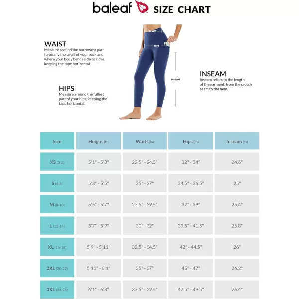 BALEAF Leggings with Pockets for Women High Waisted Workout Tummy Control Compression Athletic Running Yoga PantsNavy Blue25