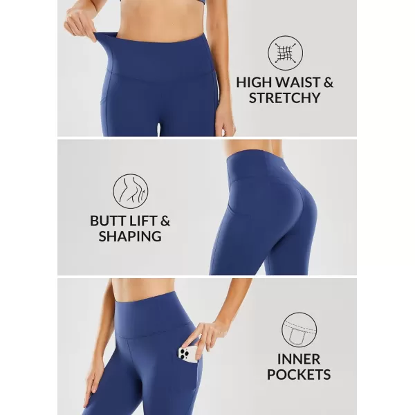 BALEAF Leggings with Pockets for Women High Waisted Workout Tummy Control Compression Athletic Running Yoga PantsNavy Blue25