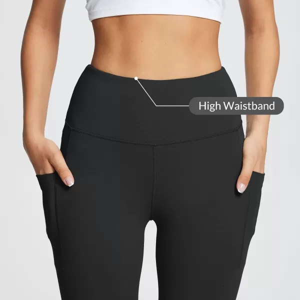 BALEAF Leggings with Pockets for Women Tummy Control Workout High Waisted Athletic 78 Soft Gym Yoga Ankle Pants23 inseam Black