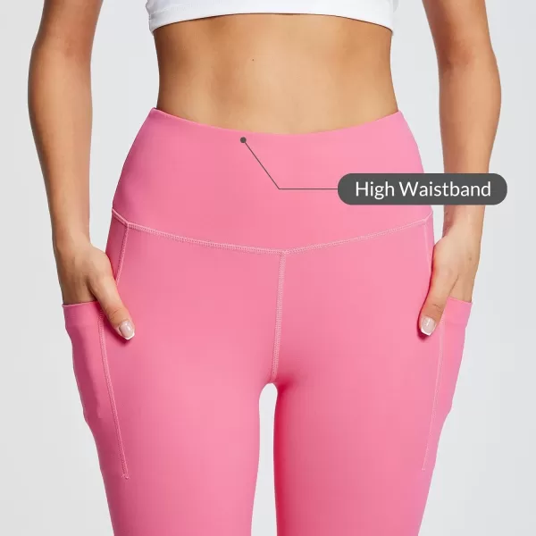 BALEAF Leggings with Pockets for Women Tummy Control Workout High Waisted Athletic 78 Soft Gym Yoga Ankle Pants23 inseam Hot Pink