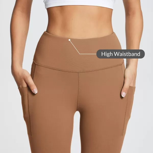 BALEAF Leggings with Pockets for Women Tummy Control Workout High Waisted Athletic 78 Soft Gym Yoga Ankle Pants25 inseam Caramel Caf