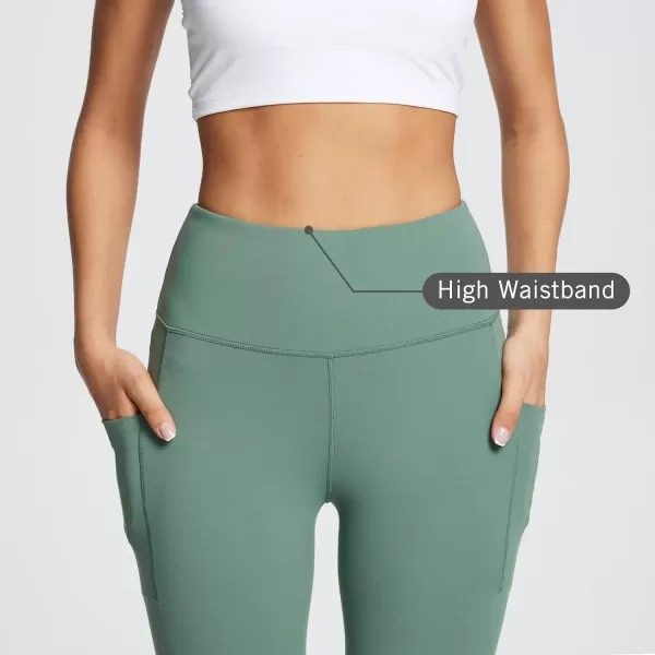 BALEAF Leggings with Pockets for Women Tummy Control Workout High Waisted Athletic 78 Soft Gym Yoga Ankle Pants25 inseam Green