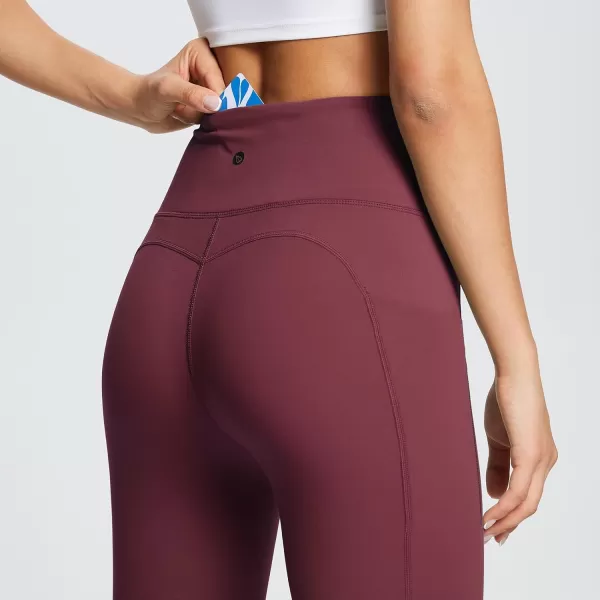 BALEAF Leggings with Pockets for Women Tummy Control Workout High Waisted Athletic 78 Soft Gym Yoga Ankle Pants25 inseam Wine