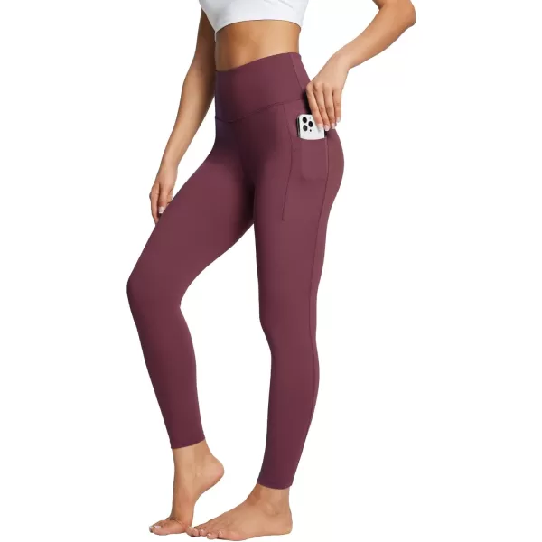 BALEAF Leggings with Pockets for Women Tummy Control Workout High Waisted Athletic 78 Soft Gym Yoga Ankle Pants25 inseam Wine