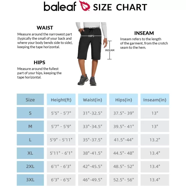 BALEAF Mens 13 Knee Length Long Shorts Comfy Elastic Waist Hiking Cargo Shorts Lightweight Quick Dry Workout GymBlack