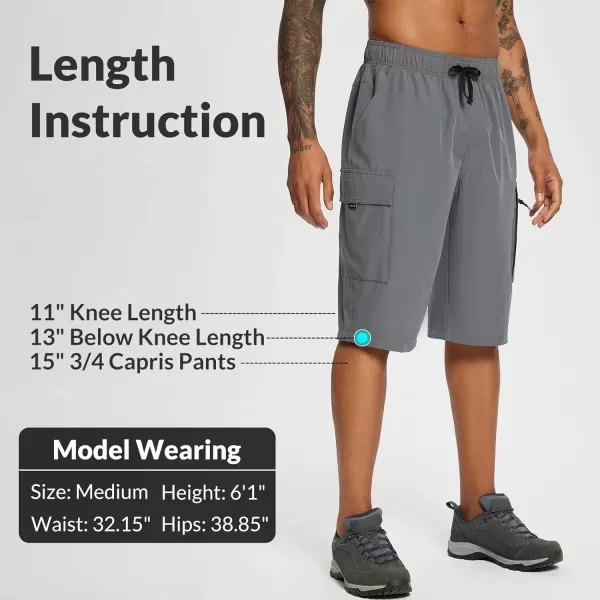 BALEAF Mens 13 Knee Length Long Shorts Comfy Elastic Waist Hiking Cargo Shorts Lightweight Quick Dry Workout GymDark Grey