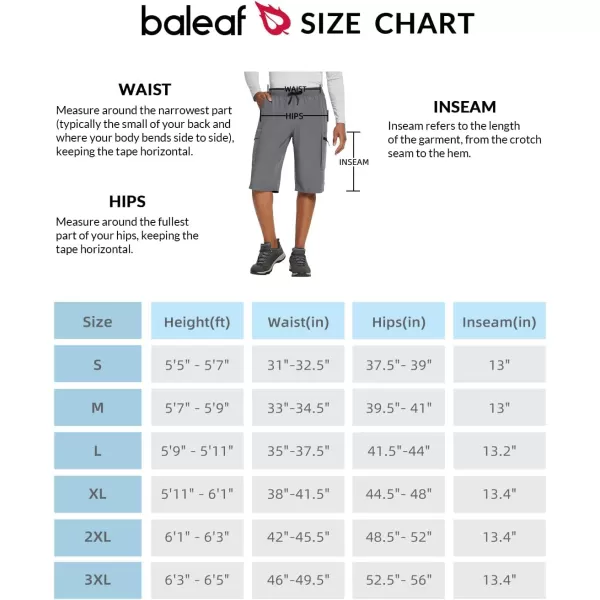 BALEAF Mens 13 Knee Length Long Shorts Comfy Elastic Waist Hiking Cargo Shorts Lightweight Quick Dry Workout GymDark Grey