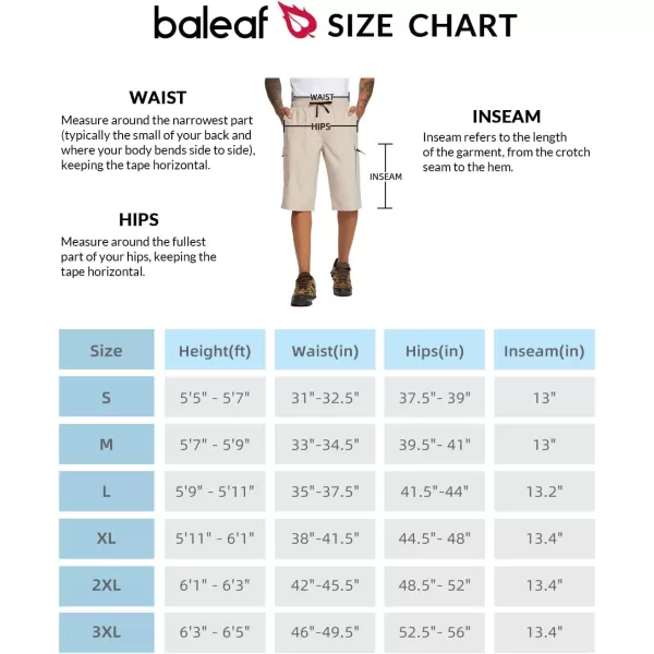 BALEAF Mens 13 Knee Length Long Shorts Comfy Elastic Waist Hiking Cargo Shorts Lightweight Quick Dry Workout GymKhaki