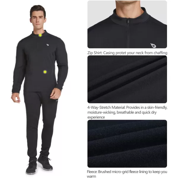 BALEAF Mens 14 Zip Pullover Running Shirts Long Sleeved Tops Back PocketedFleece Lined  Black