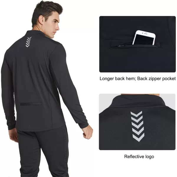 BALEAF Mens 14 Zip Pullover Running Shirts Long Sleeved Tops Back PocketedFleece Lined  Black