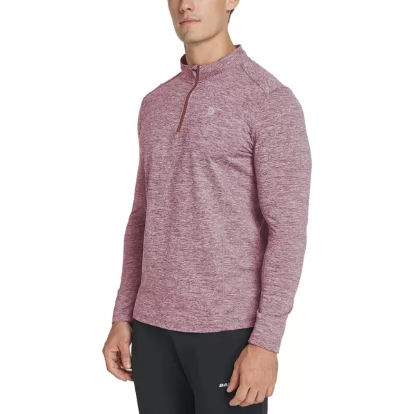 BALEAF Mens 14 Zip Pullover Running Shirts Long Sleeved Tops Back PocketedFleece Lined  Heather Coral