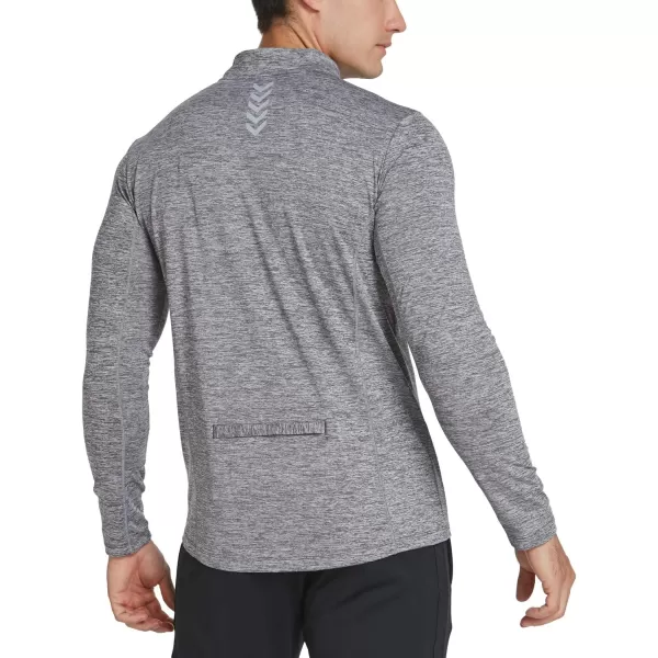 BALEAF Mens 14 Zip Pullover Running Shirts Long Sleeved Tops Back PocketedFleece Lined  Heather Gray