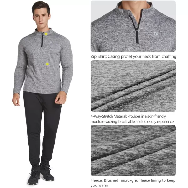 BALEAF Mens 14 Zip Pullover Running Shirts Long Sleeved Tops Back PocketedFleece Lined  Heather Gray