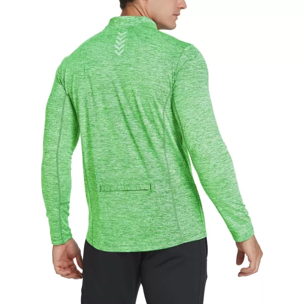 BALEAF Mens 14 Zip Pullover Running Shirts Long Sleeved Tops Back PocketedFleece Lined  Heather Green